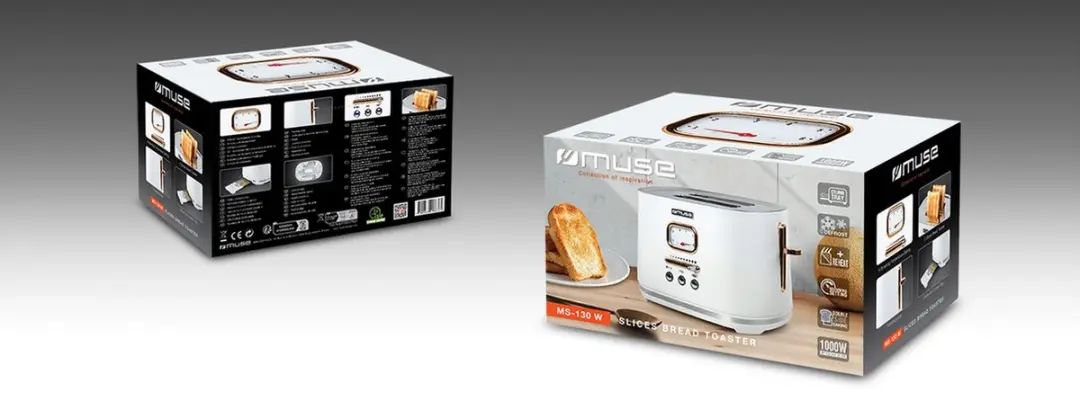 Muse MS-130W Broodrooster 1000W - 2 Sandwiches - Wit/Messing