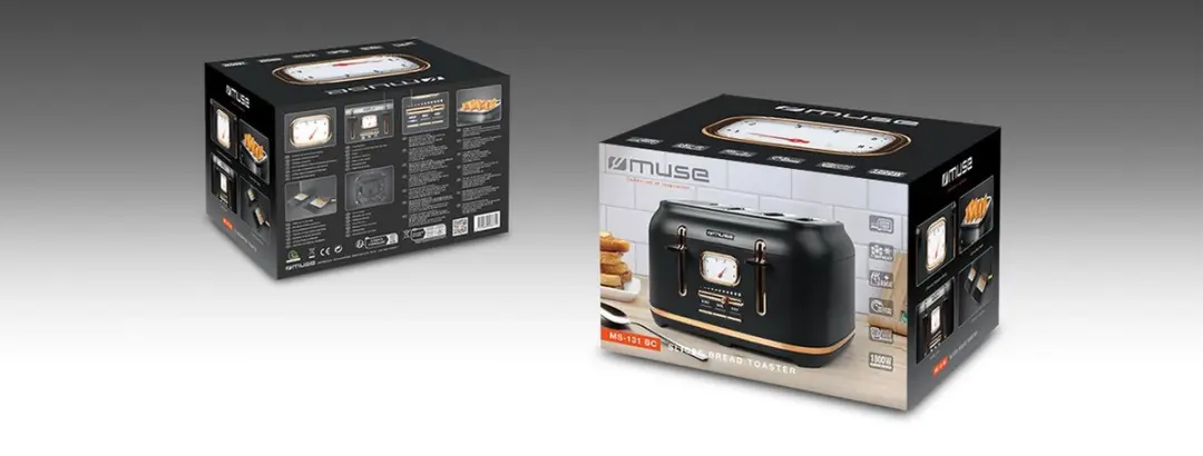 Muse MS-131BC Broodrooster 4 Toasts 1800W - Zwart/Messing