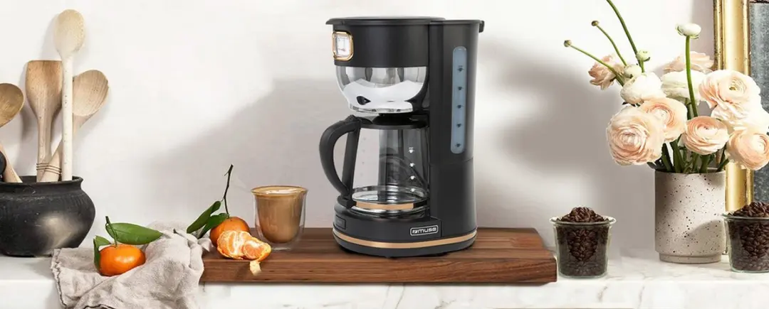 Muse MS-220BC Filterkoffiezetapparaat 1,4L - 10 Kopjes - Zwart/Messing - afbeelding 3 van 6
