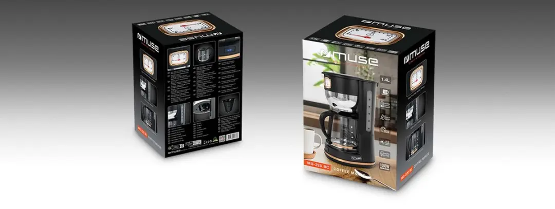 Muse MS-220BC Filterkoffiezetapparaat 1,4L - 10 Kopjes - Zwart/Messing - afbeelding 2 van 6