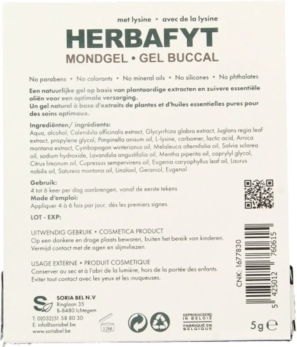 Soria Natural Herpafyt Mondgel 5ml - Goud