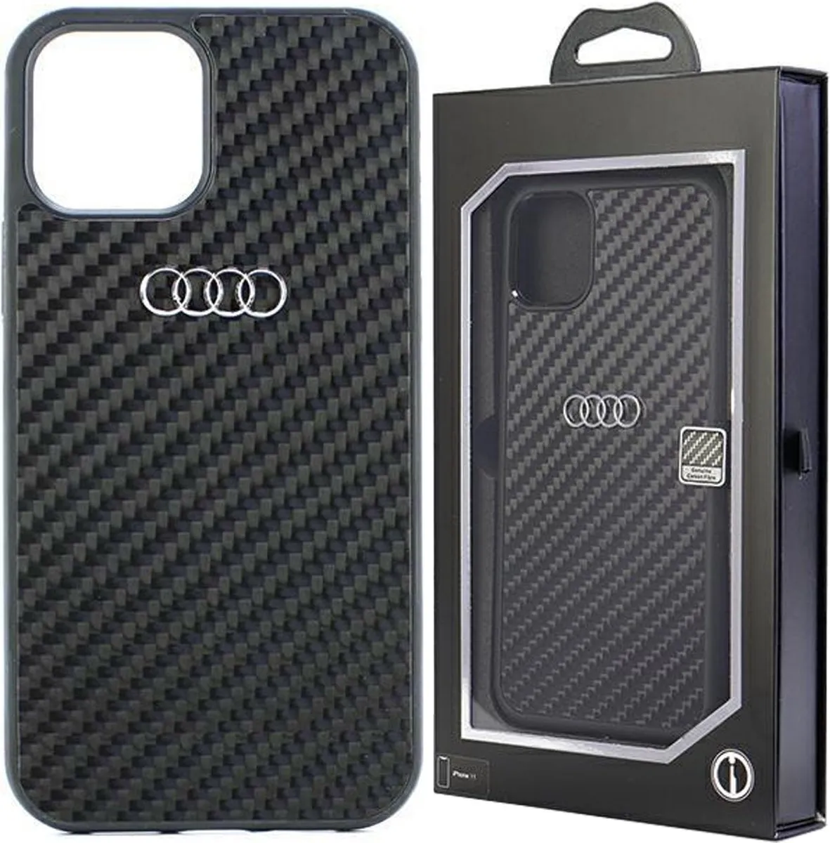 Audi Carbon Fiber Back Case - iPhone 14 - Zwart