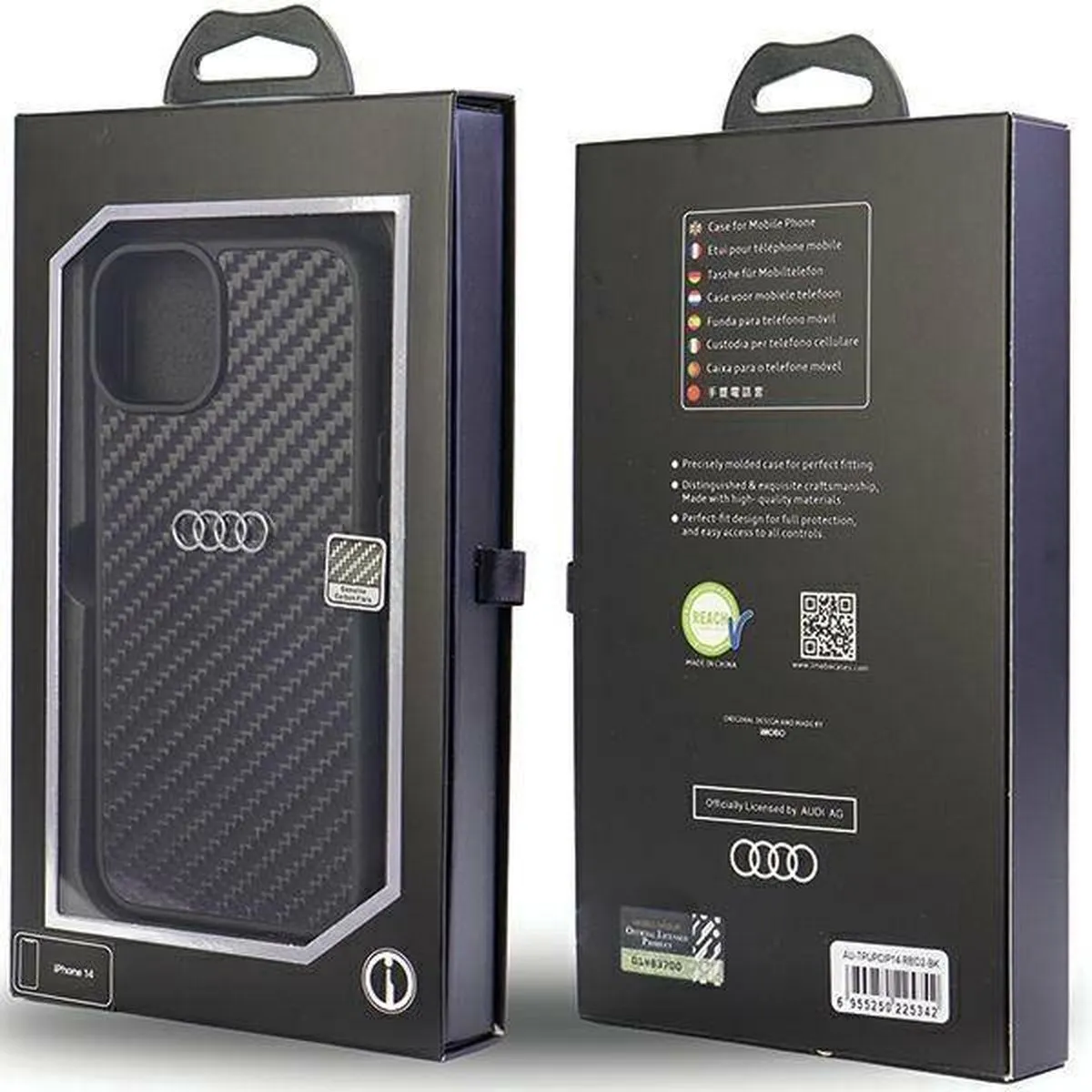 Audi Carbon Fiber Back Case - iPhone 14 - Zwart