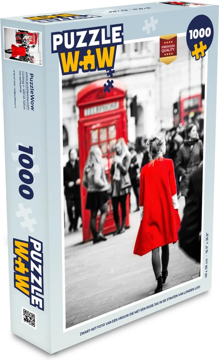 PuzzleWow Legpuzzel Londen Vrouw Rode Jas