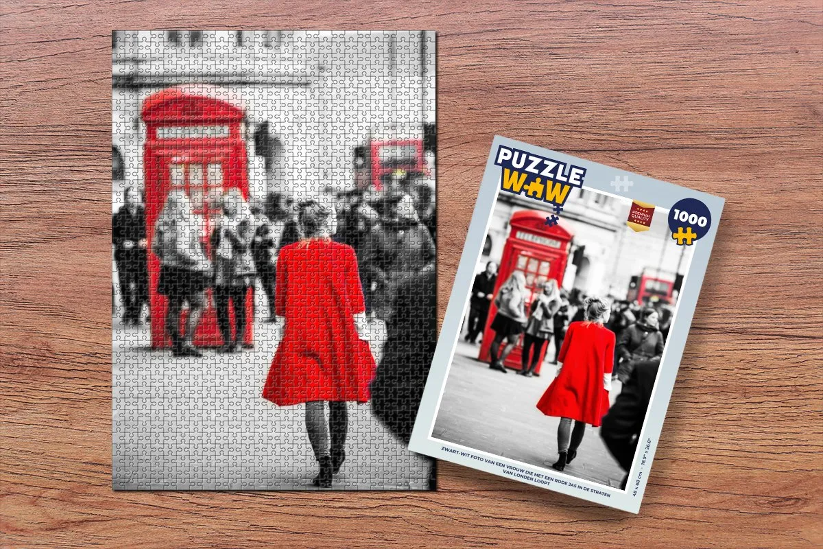 PuzzleWow Legpuzzel Londen Vrouw Rode Jas - 1000 Stuks - Multicolor