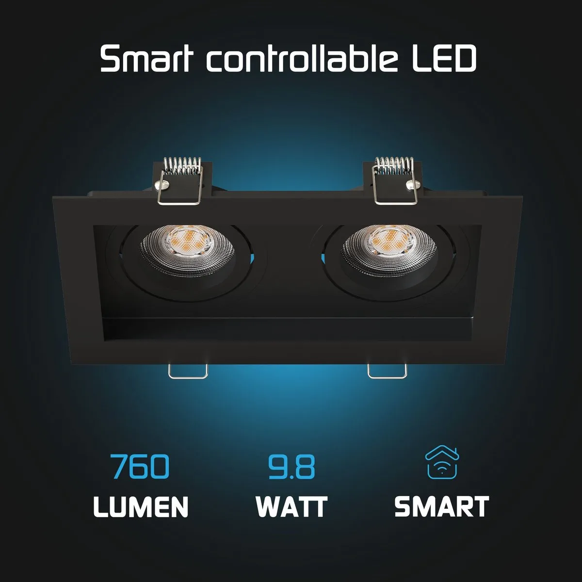 LEDVION 6x Smart Inbouwspot Dubbel Rechthoek 185x100mm - Zwart - RGBW 4.9W
