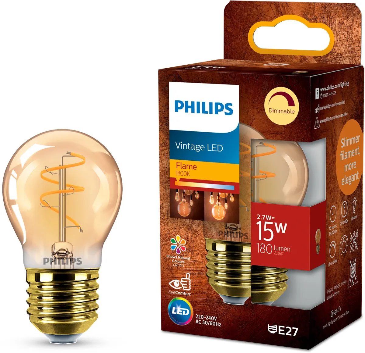 Philips Vintage LED E27 15W Extra Warmwit 1800K - Amber