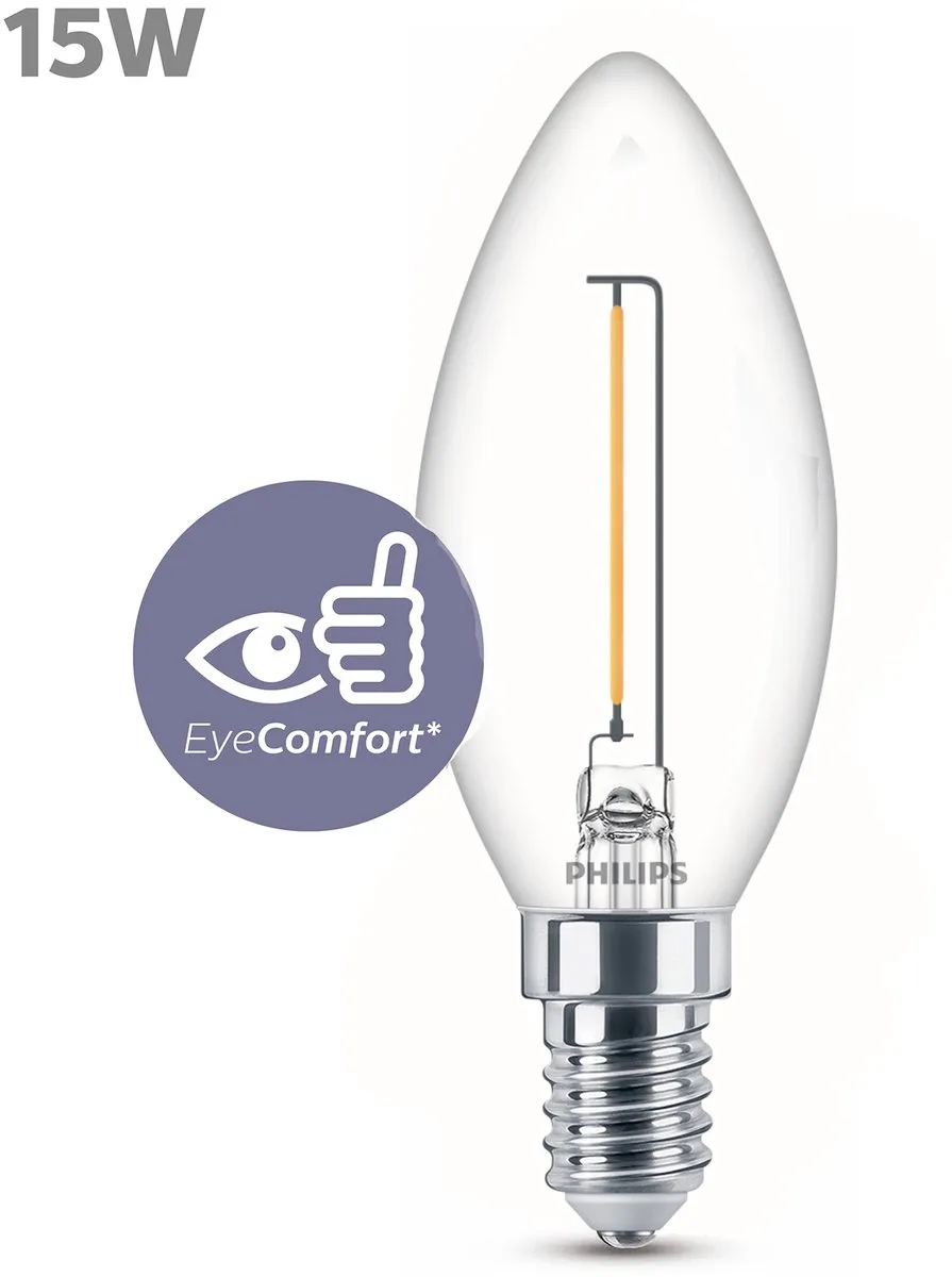 Philips LED Kaarslamp E14 Warmwit 15W Helder glas
