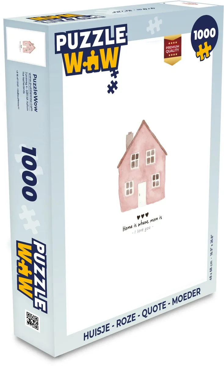 PuzzleWow Legpuzzel Huisje Roze Quote Moeder 1000 Stuks