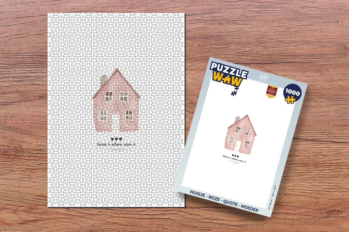 PuzzleWow Legpuzzel Huisje Roze Quote Moeder 1000 Stuks