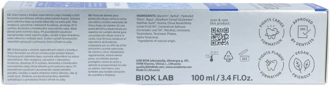 Ecodenta Tandpasta Caries 100ml - Xylitol/Koriander/Limoen