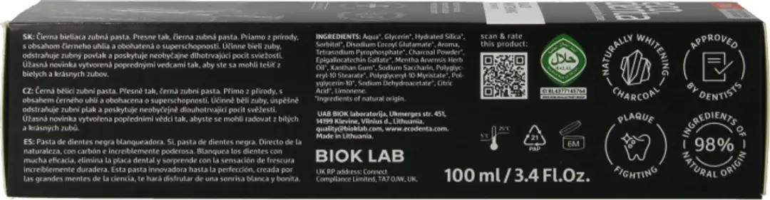 Ecodenta Tandpasta Extra Whitening Black Houtskool 100ml