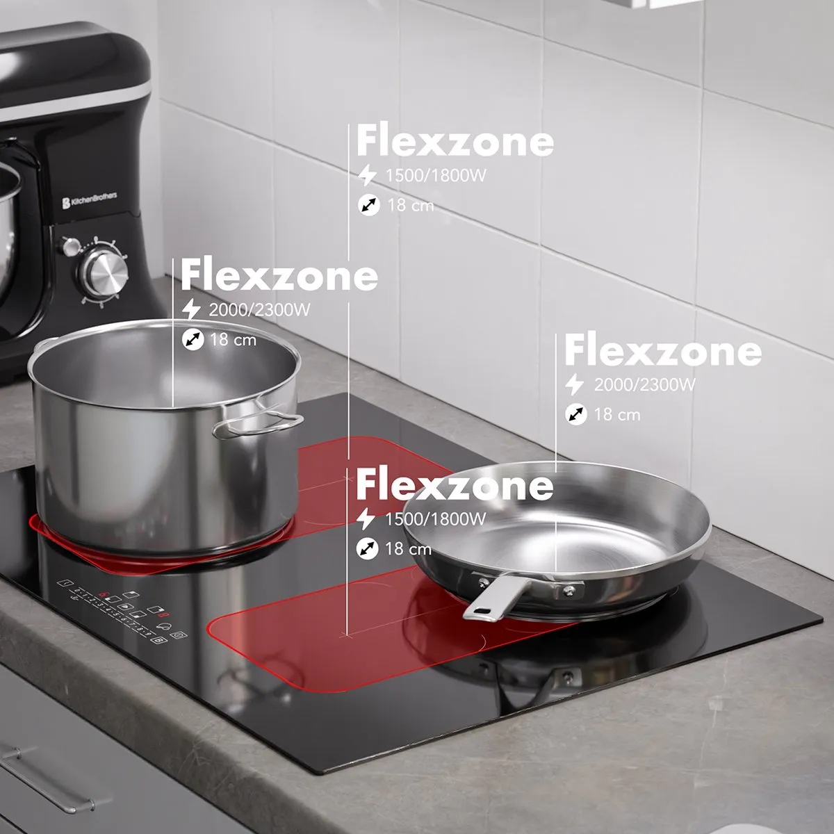 KitchenBrothers KB4056 Inductieplaat 70cm - 4 Zones - 2800W - Zwart