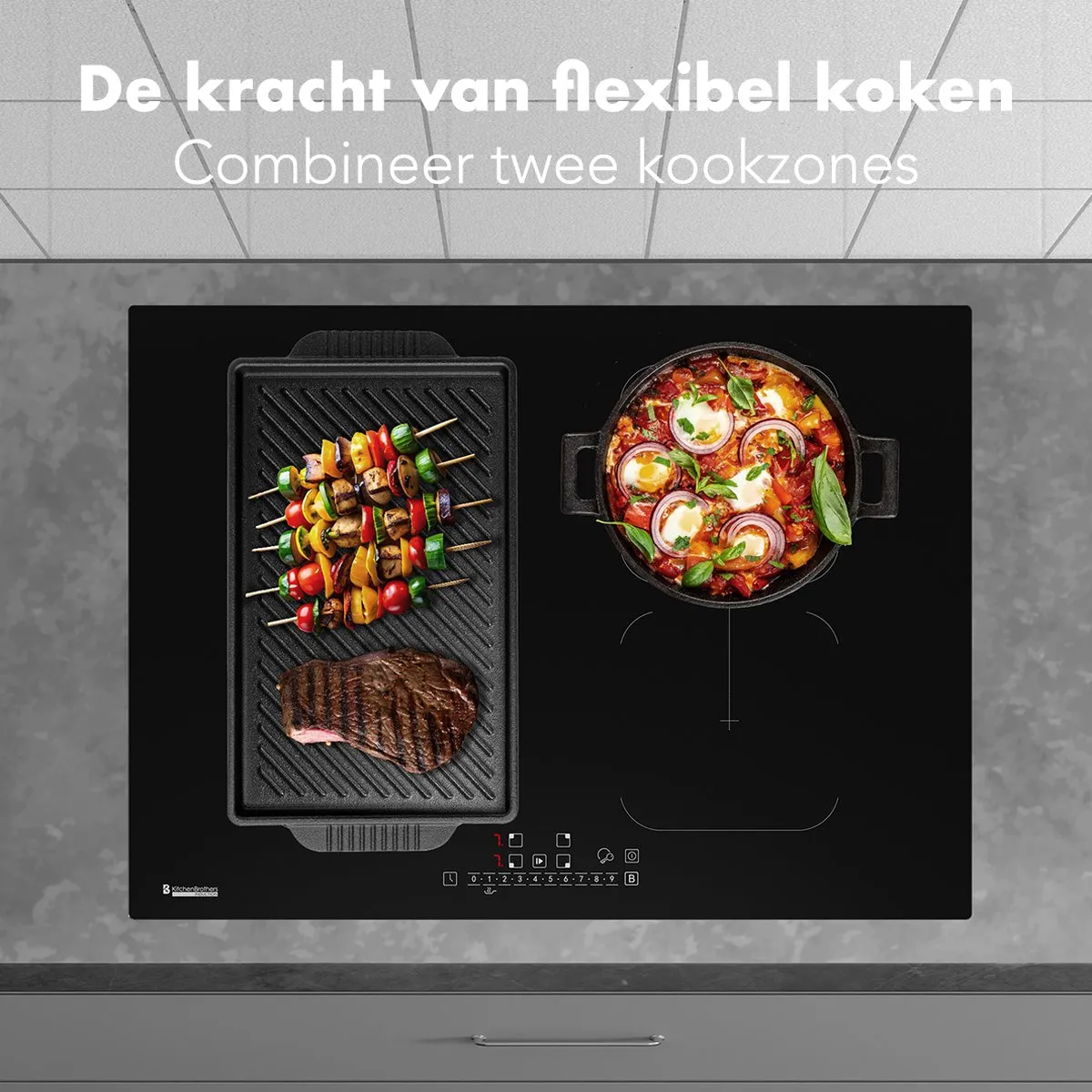 KitchenBrothers KB4056 Inductieplaat 70cm - 4 Zones - 2800W - Zwart