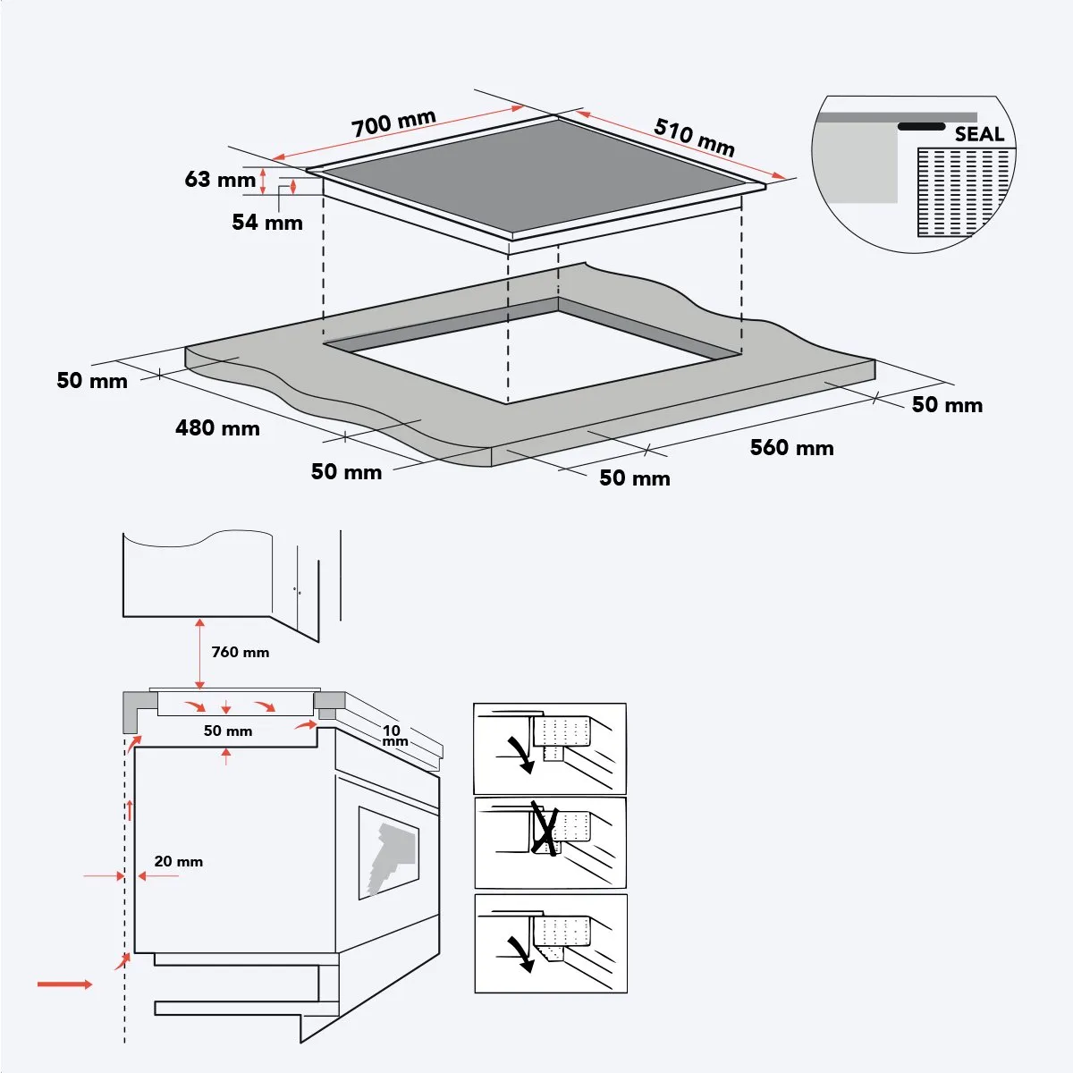 KitchenBrothers KB4056 Inductieplaat 70cm - 4 Zones - 2800W - Zwart