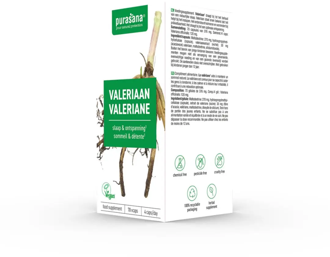 Purasana Valeriaan Capsules 70 Stuks - 70mg Vegetarisch - afbeelding 2 van 6