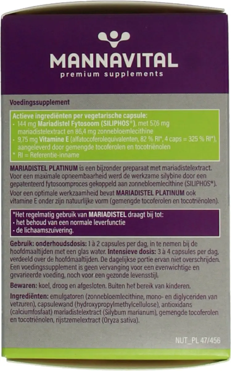 Mannavital Pit&Pit Mariadistel 60 Capsules - afbeelding 2 van 5