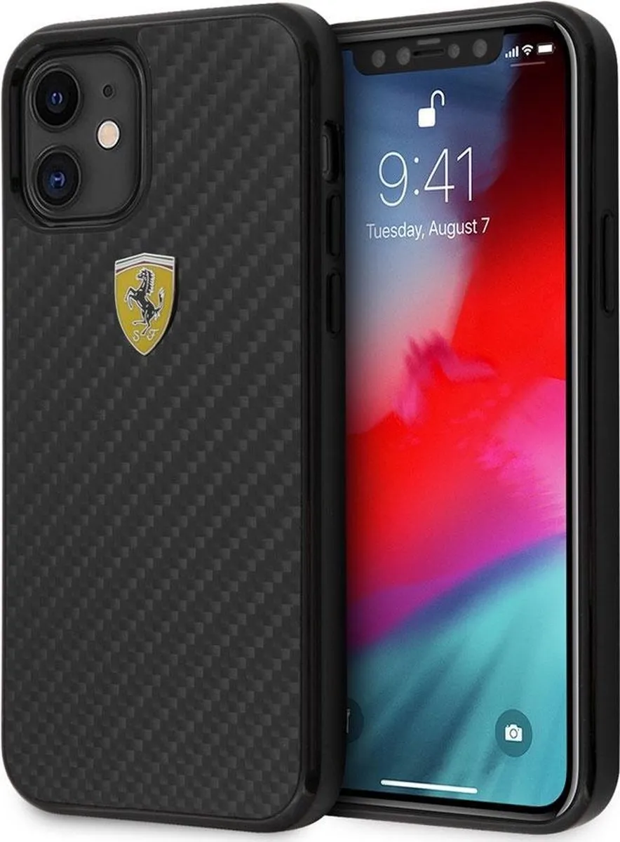 Ferrari iPhone 12 Mini Hoesje - Effen Zwart - Carbon