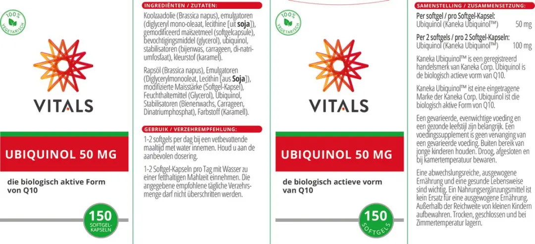 Vitals Ubiquinol 50mg - 150 Softgels - afbeelding 3 van 6