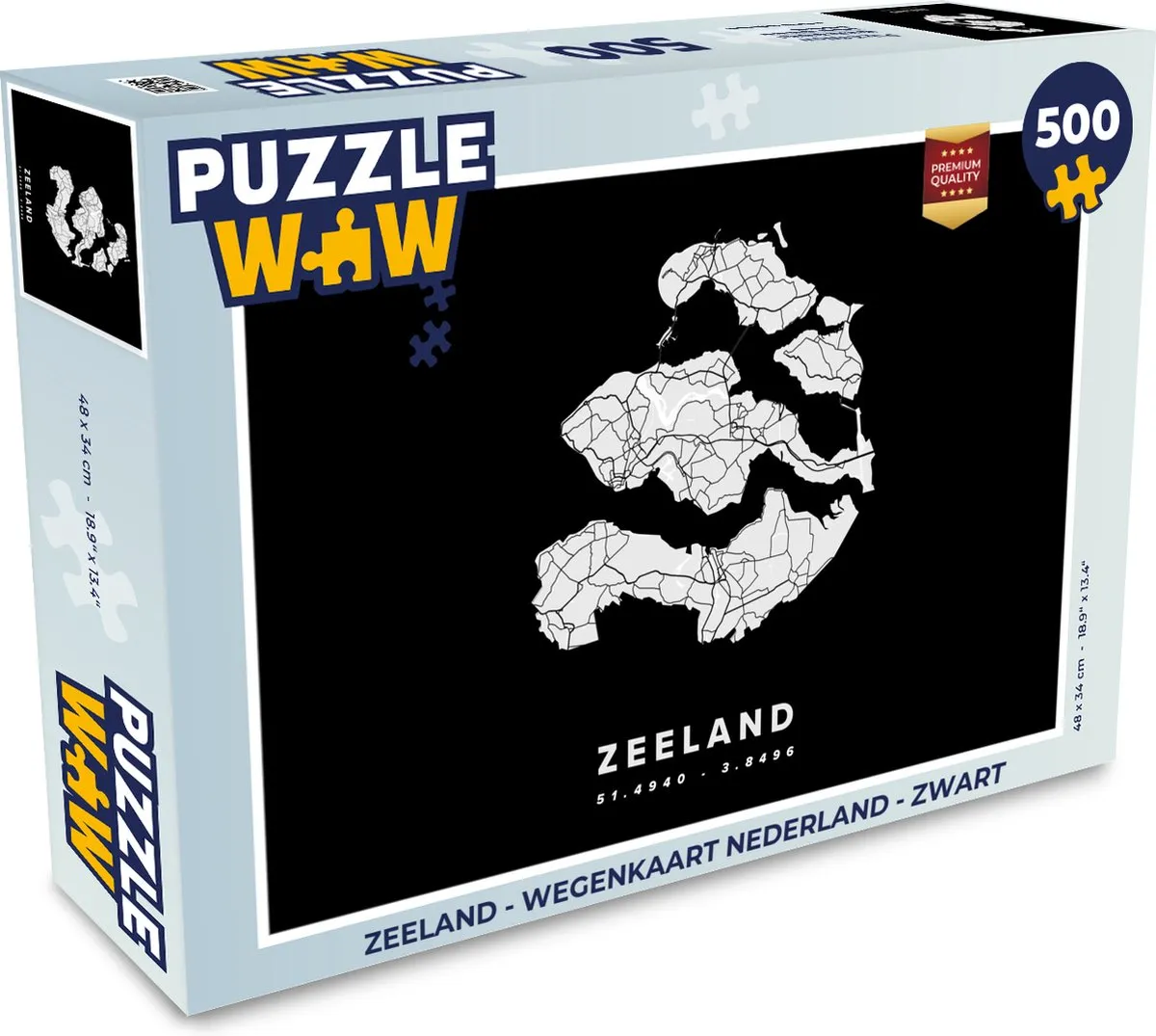 PuzzleWow Zeeland Wegenkaart Nederland Legpuzzel 500 Stuks - Multicolor