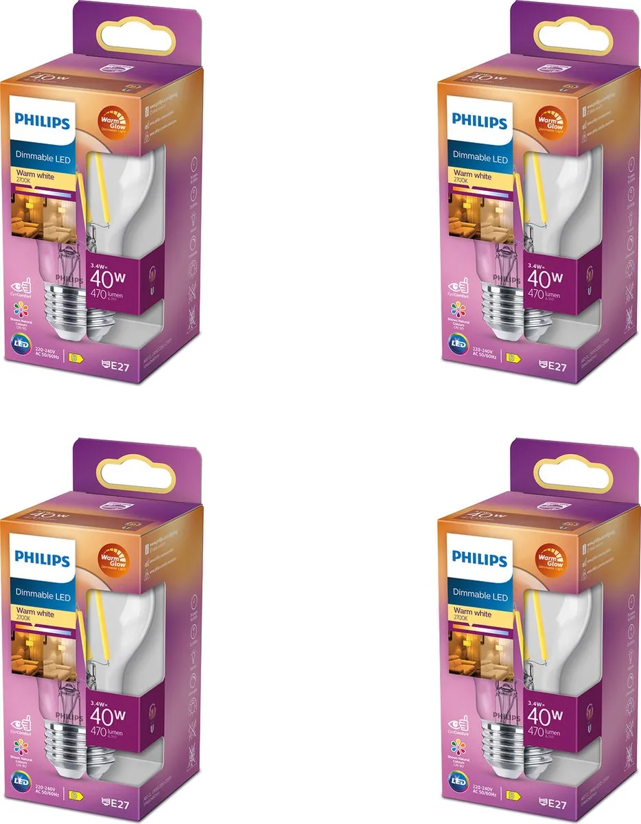 Philips LED WarmGlow E27 LED Standaardlamp 3.4W