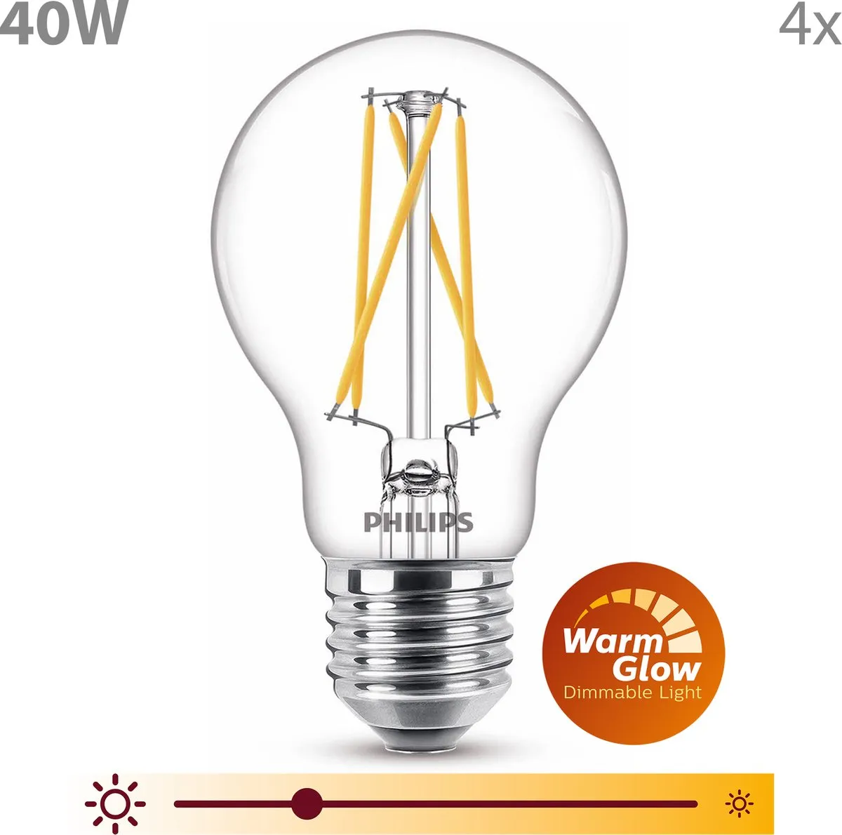 Philips LED WarmGlow E27 LED Standaardlamp 3.4W - 4 Stuks