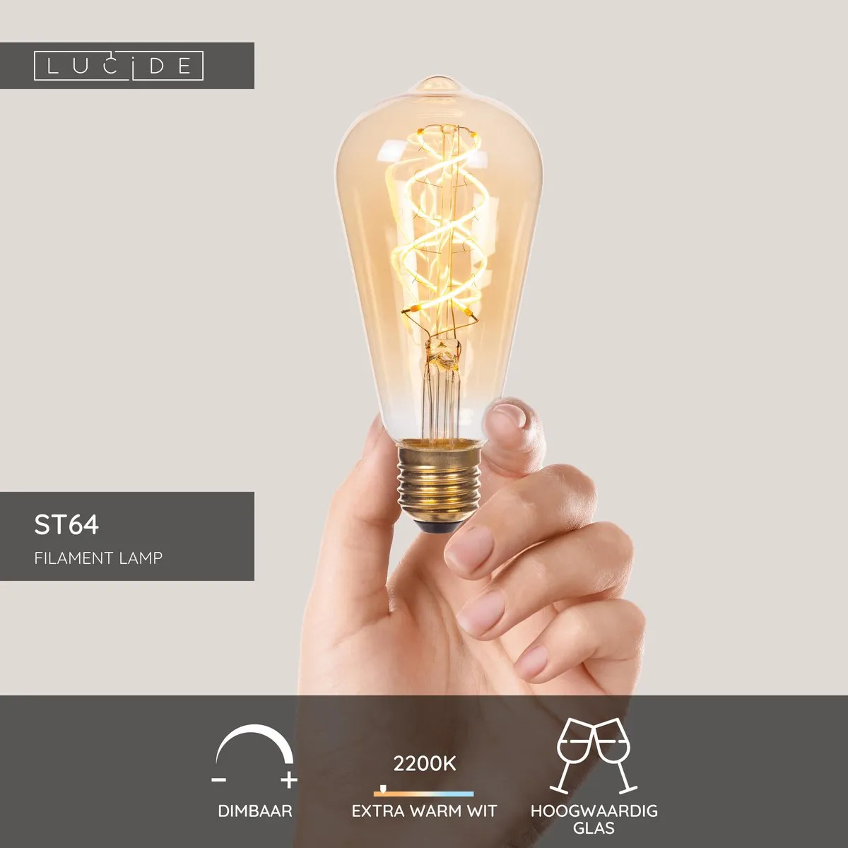 Lucide ST64 LED Filamentlamp 4,9W 2200K - E27 - Amber