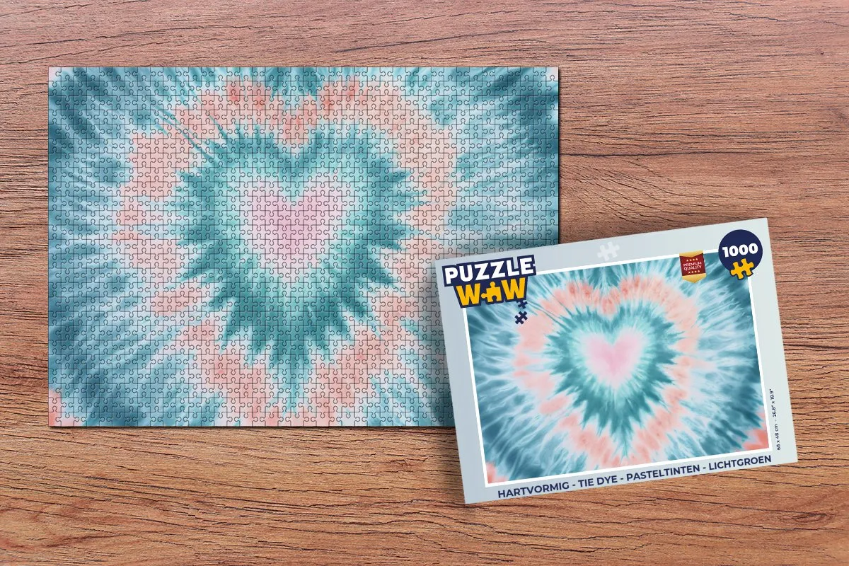 PuzzleWow Hartvormige Legpuzzel 1000 Stuks - Tie Dye Pasteltinten