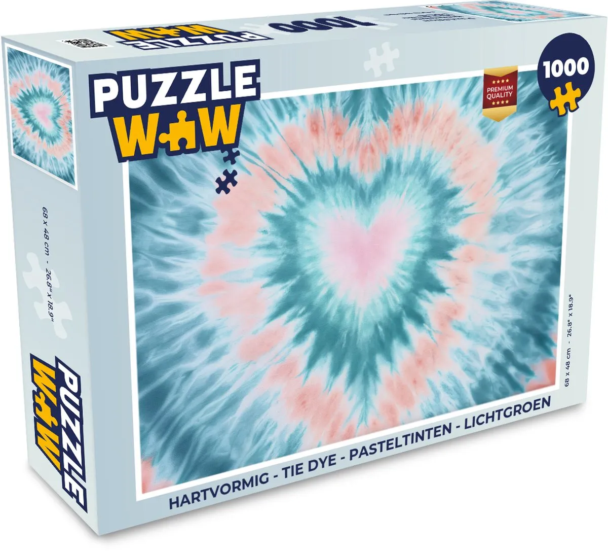 PuzzleWow Hartvormige Legpuzzel 1000 Stuks - Tie Dye Pasteltinten