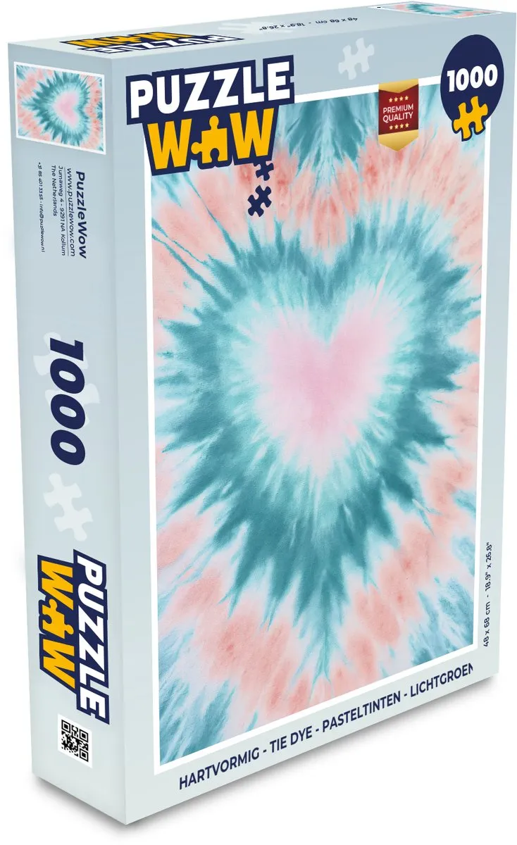 PuzzleWow Hartvormige Legpuzzel 1000 Stuks - Tie Dye Pasteltinten