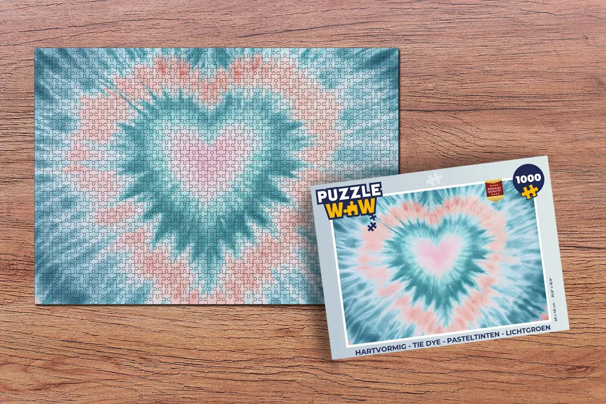 PuzzleWow Hartvormige Legpuzzel 1000 Stuks - Tie Dye Pasteltinten