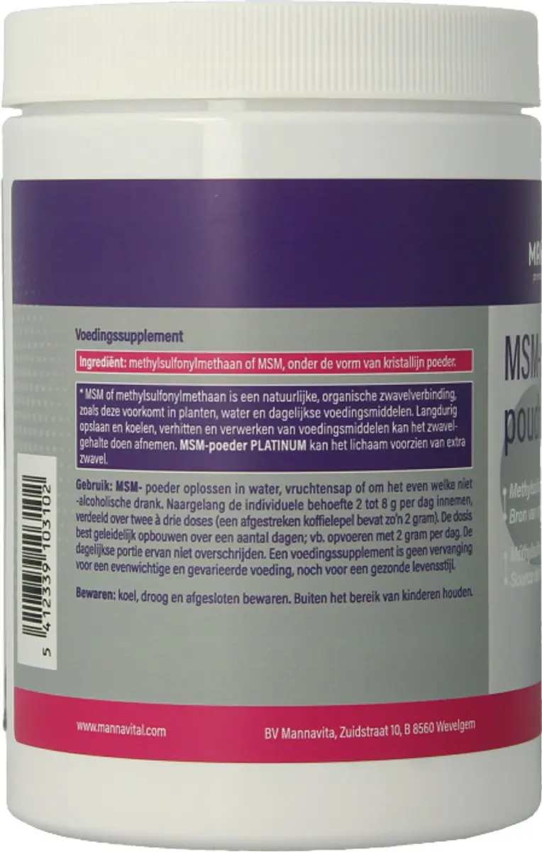 Mannavital MSM Poeder 500g - afbeelding 3 van 6