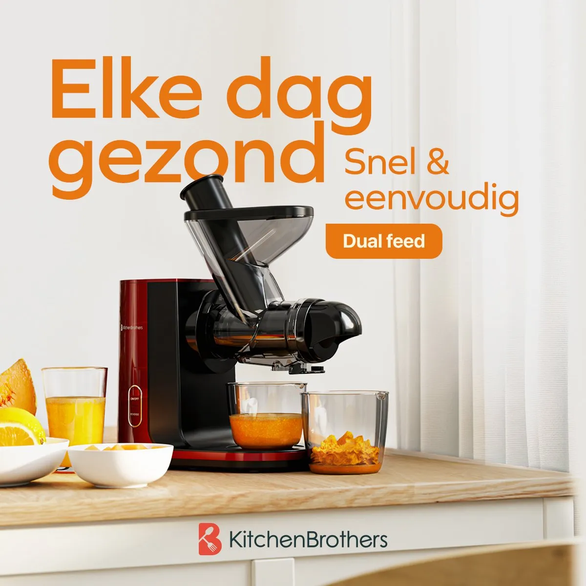 KitchenBrothers KB1004129 Slowjuicer - 400ml - Rood