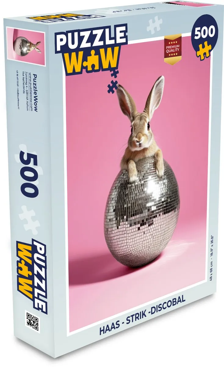 PuzzleWow Puzzel Haas Disco 500 Stuks - Paashaas Roze