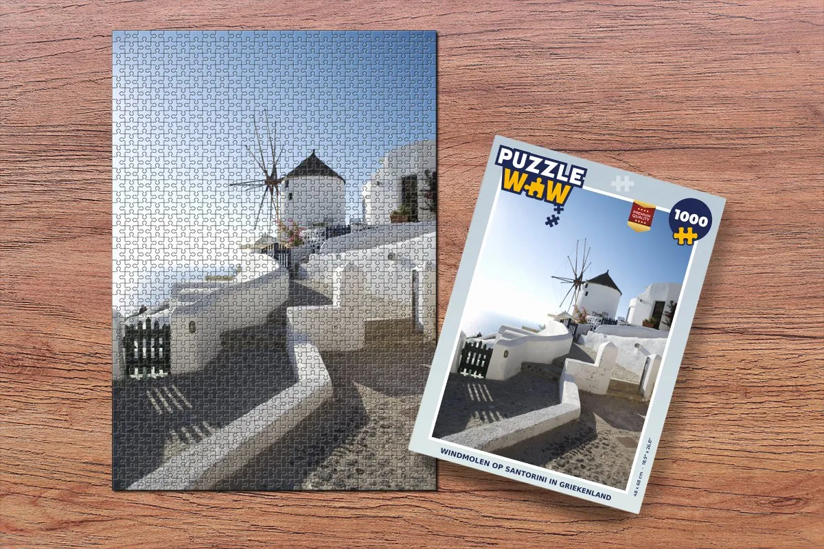 PuzzleWow Santorini Windmolen Legpuzzel 1000 Stuks - Multicolor