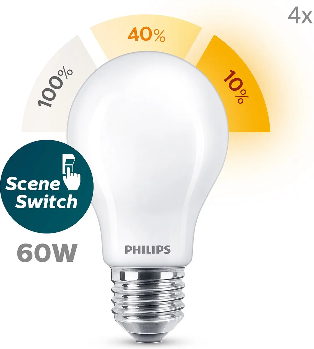 Philips LED E27 SceneSwitch Standaardlamp 7.5W - 4 Stuks