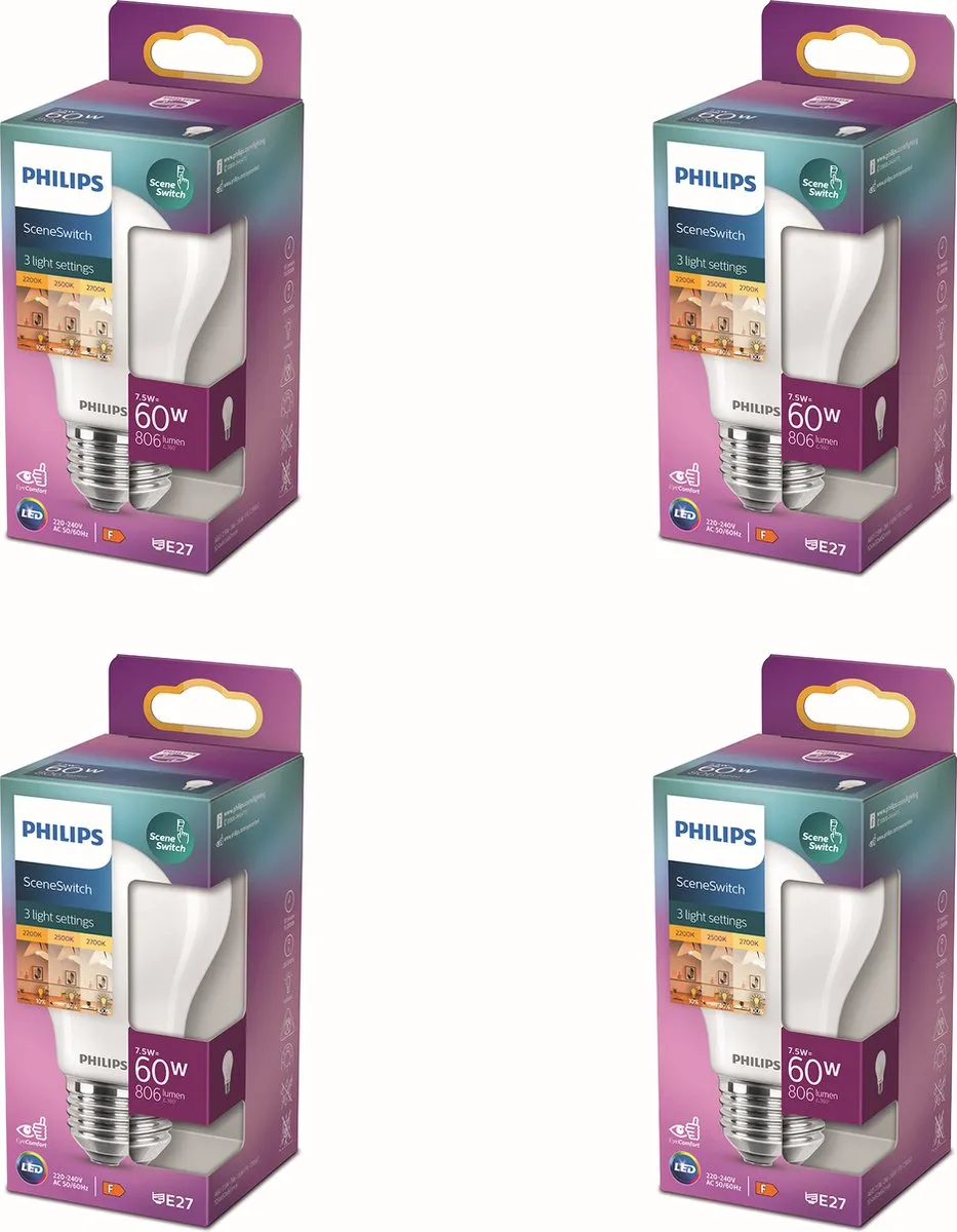 Philips LED E27 SceneSwitch Standaardlamp 7.5W