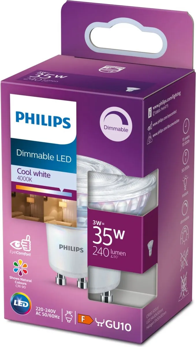Philips LED Spot 3W 4000K - 50cm Helder