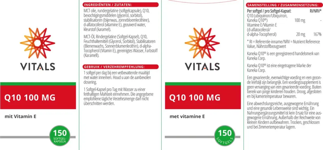 Vitals Q10 100mg Softgels - 60 Stuks - afbeelding 2 van 6