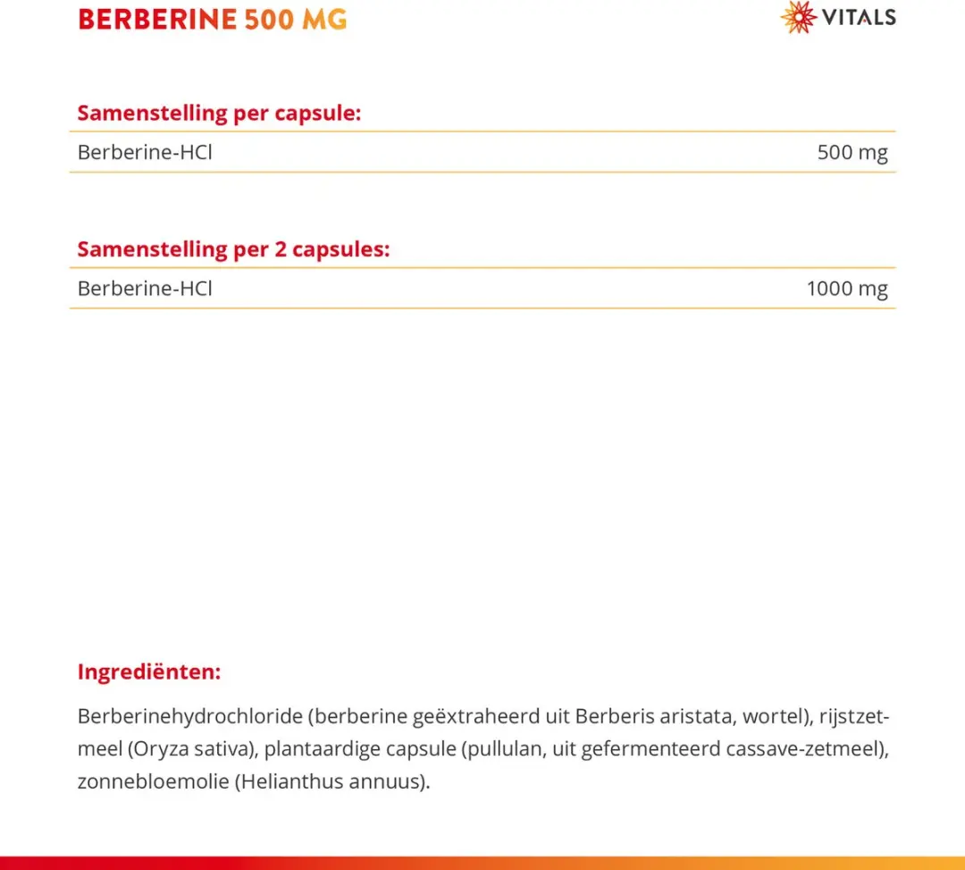 Vitals Berberine 500mg - 60 Capsules - afbeelding 4 van 6