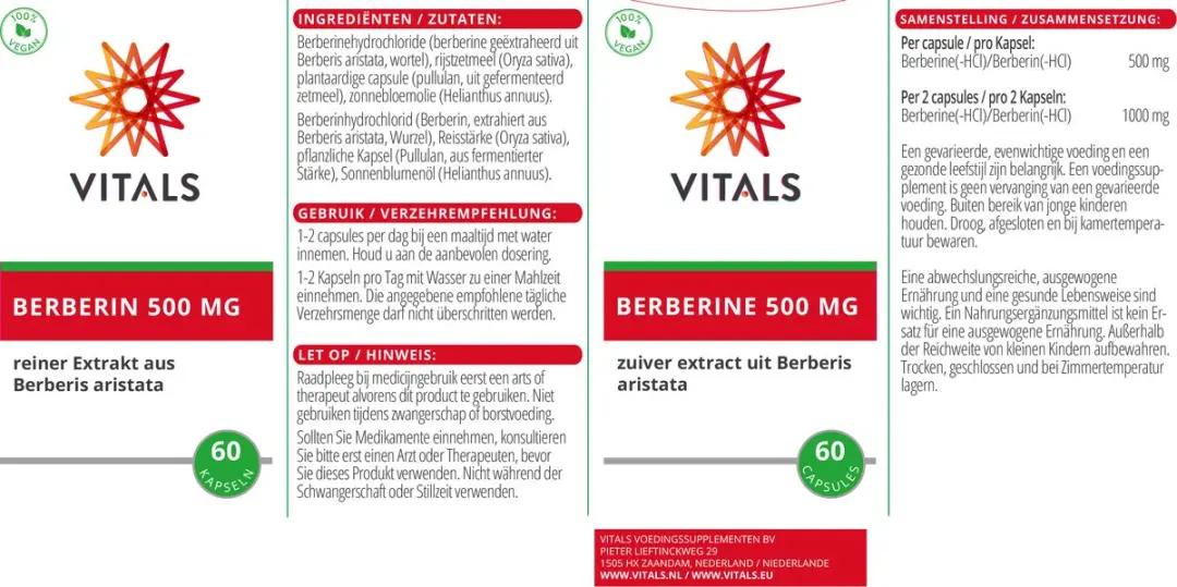 Vitals Berberine 500mg - 60 Capsules - afbeelding 2 van 6