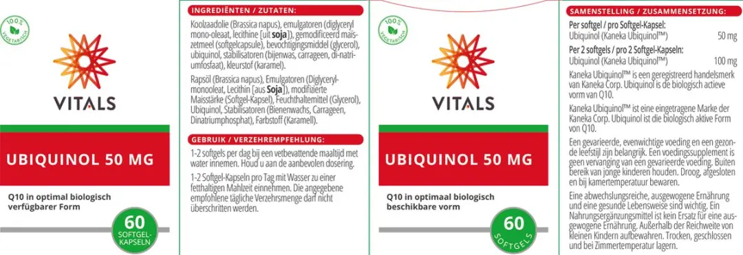 Vitals Ubiquinol 50mg Softgels - 150 Stuks - afbeelding 3 van 6