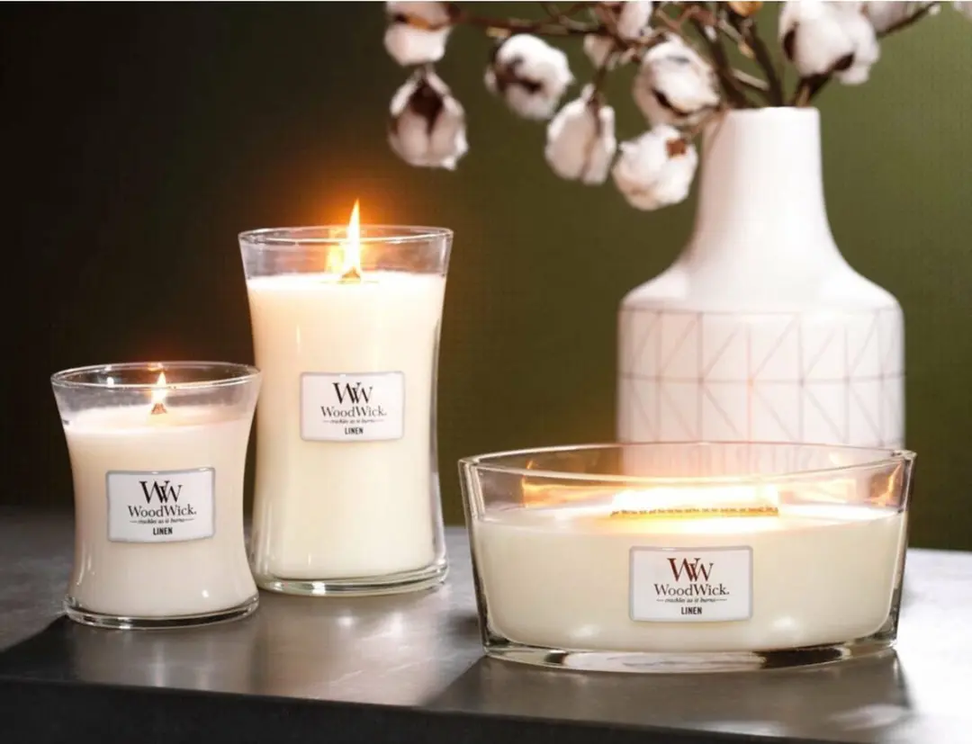 Woodwick Hourglass Geurkaars - Linnen - 130 Branduren