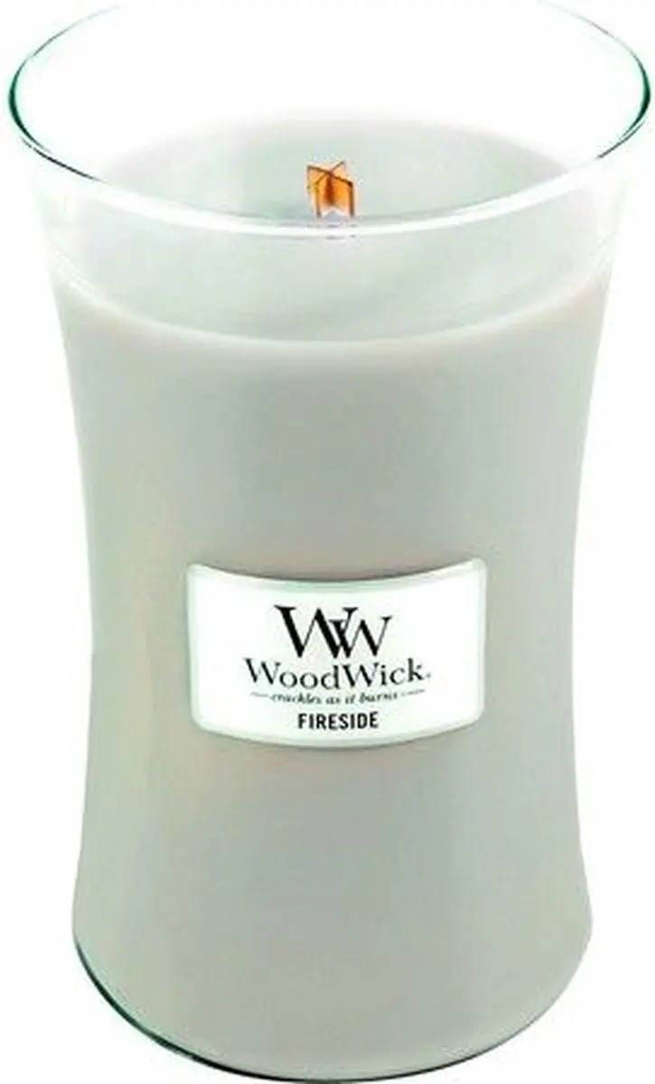 Woodwick Hourglass Geurkaars Fireside - 130 Branduren - Grijs