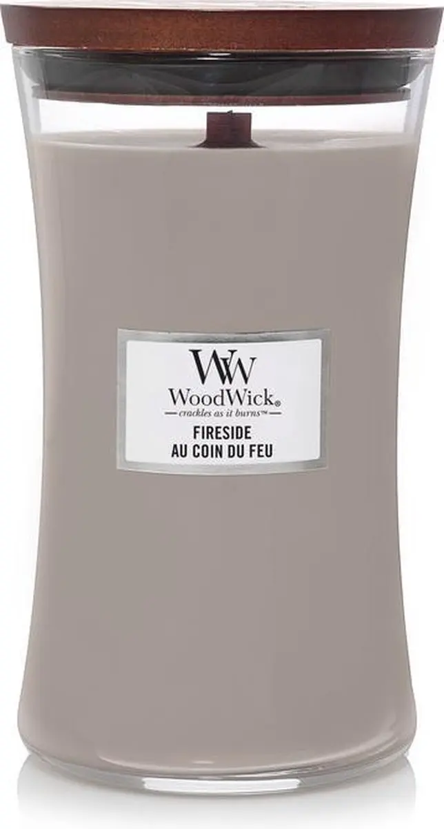 Woodwick Hourglass Geurkaars Fireside - 130 Branduren - Grijs