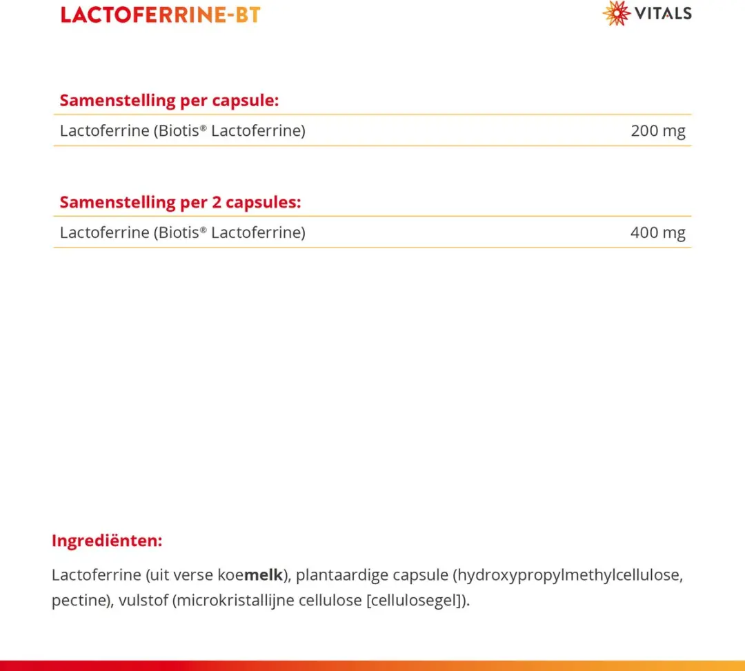 Vitals Lactoferrine-BT 60 Capsules - 23g - afbeelding 4 van 6