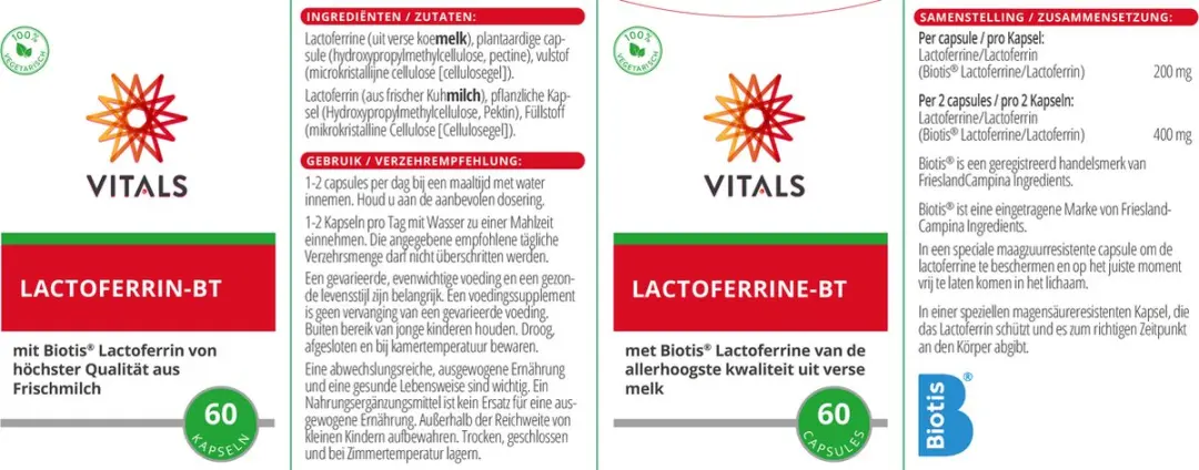 Vitals Lactoferrine-BT 60 Capsules - 23g - afbeelding 3 van 6