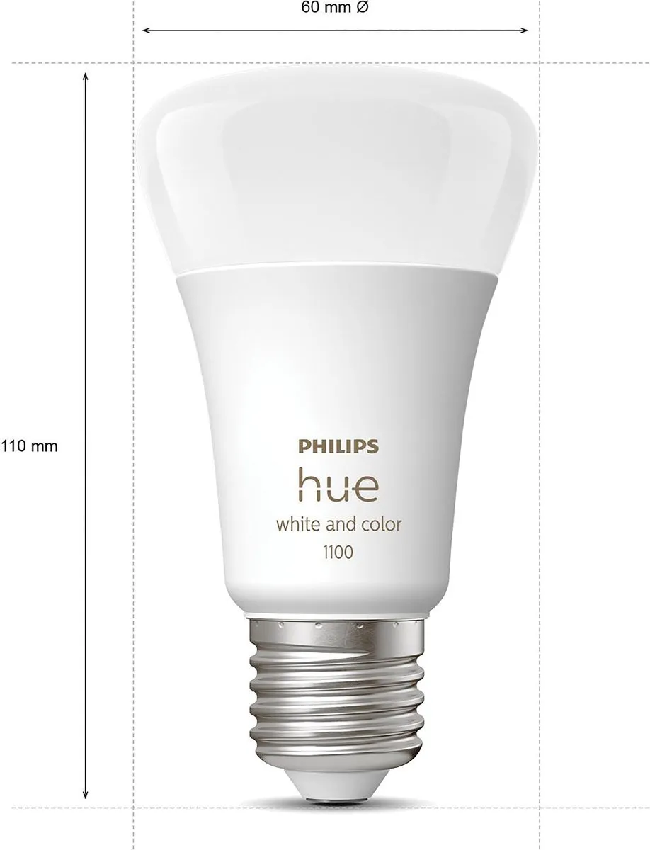 Philips Hue Starterpakket E27 RGBW 11W - 2 Lampen + Bridge + Dimmer - Mat