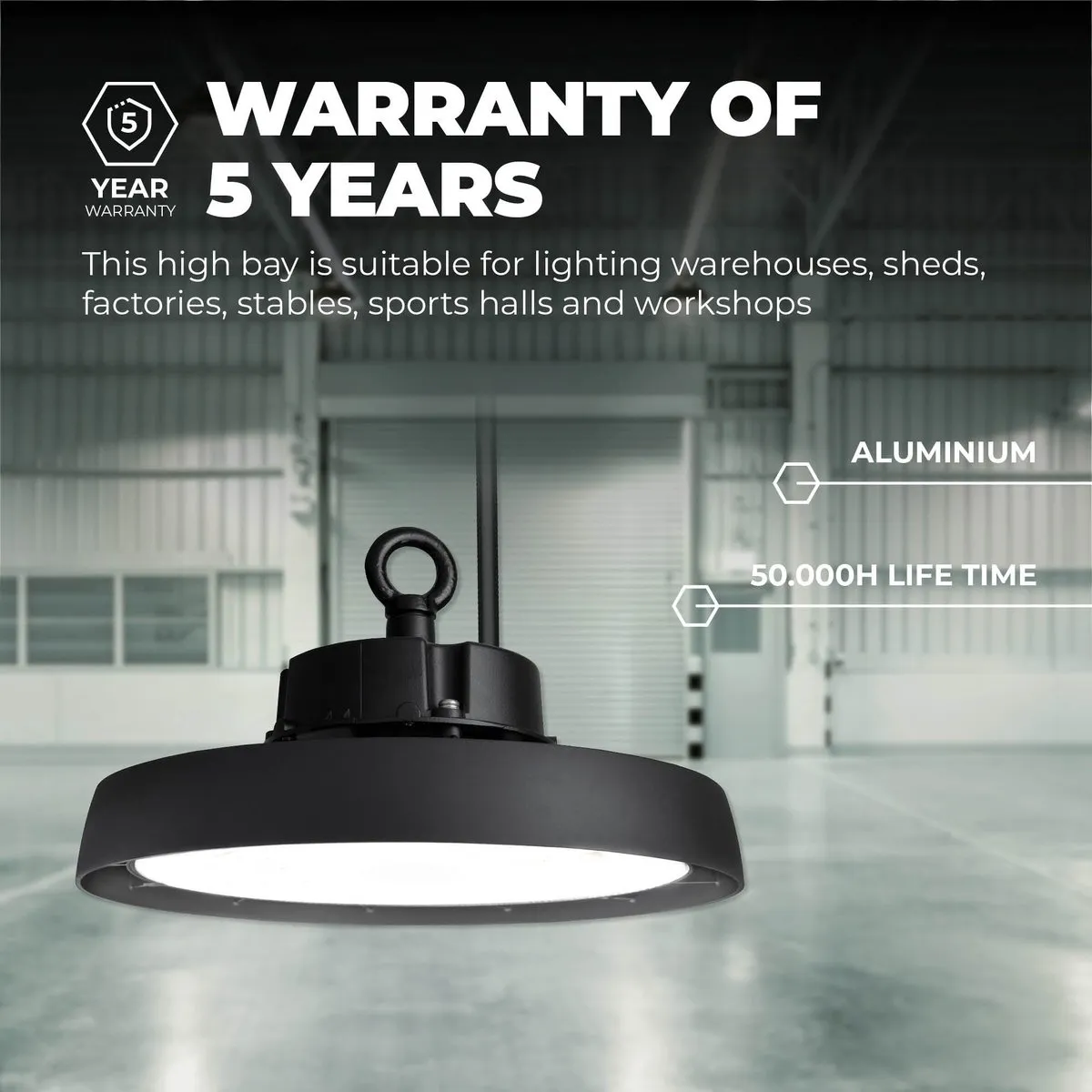 LEDVION LED High Bay Sensor 100W - 28.800Lm - 4000K - IP65 - Zwart - afbeelding 6 van 6