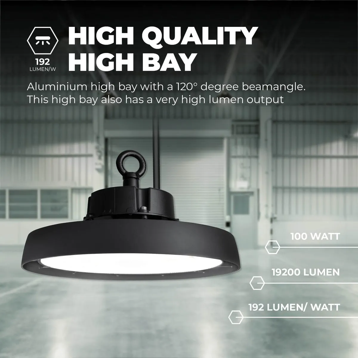 LEDVION LED High Bay Sensor 100W - 28.800Lm - 4000K - IP65 - Zwart